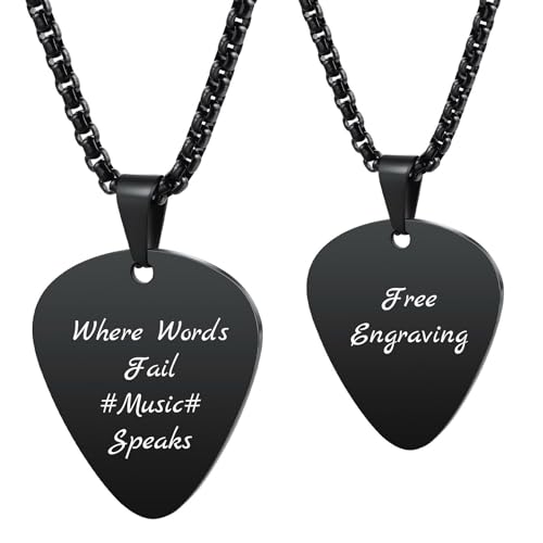 MunkiMix Personalisierte Gitarren Plektrum Halskette für Männer Frauen Coole Charme Felsen Stil Graviert mit Text/Foto Edelstahl Gitarren Anhänger Geschenke für Musikliebhaber (B1) von MunkiMix