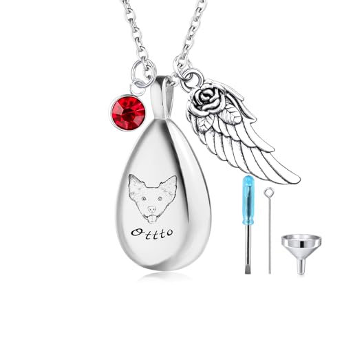 MunkiMix Personalisierte Halskette aus Haustier Asche mit Namen/Foto Urne Halskette in Tropfenform Anhänger aus Edelstahl Einäscherung Schmuck für Asche für Katzen und Hunde mit Trichterset - A MunkiMix Personalisierte Halskette aus Haustier Asche mit Namen/Foto Urne Halskette in Tropfenform Anhänger aus Edelstahl Einäscherung Schmuck für Asche für Katzen und Hunde mit Trichterset - A von MunkiMix