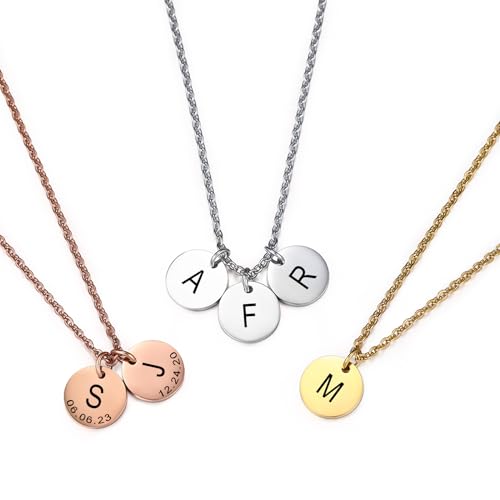 MunkiMix Personalisierte Initialen Halsketten für Damen Silber/Gold/Roségold Buchstaben Kette Brauch Initialen/Datumsscheiben Halskette mit Geburtssteinen Geschenk für Mutter Brautjungfer Freundin von MunkiMix