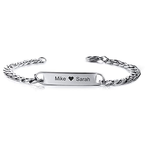 MunkiMix Personalisierte Name Datum Text Edelstahl Armband Gravierte ID Tag Link für Paare Frauen Mädchen Männer Freund Jahrestag Brautjungfer Beziehungsgeschenk von MunkiMix