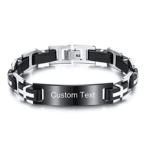 MunkiMix Personalisierte Text Männer Armbänder Anpassbare Geschenke für Männer Jungen Freund Papa Brüder Edelstahl Link ID Tag Armband Schmuck von MunkiMix