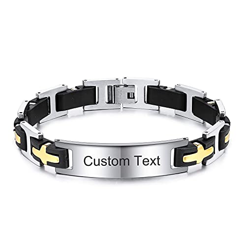 MunkiMix Personalisierte Text Männer Armbänder Anpassbare Geschenke für Männer Jungen Freund Papa Brüder Edelstahl Link ID Tag Armband Schmuck von MunkiMix