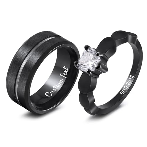 MunkiMix Personalisierte Verlobungsring Paar Eheringe-Set Verlobungsringe Partner Ringe für Sie und Ihn Partnerringe Edelstahl 6/8 mm Breite Passende Verlobungsringe für Paare (Style C1) von MunkiMix