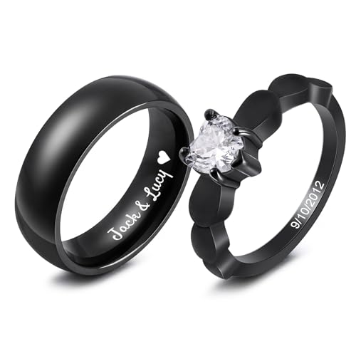 MunkiMix Personalisierte Verlobungsring Paar Eheringe-Set Verlobungsringe Partner Ringe für Sie und Ihn Partnerringe Edelstahl 6/8 mm Breite Passende Verlobungsringe für Paare (Style D1) von MunkiMix