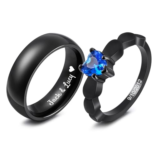 MunkiMix Personalisierte Verlobungsring Paar Eheringe-Set Verlobungsringe Partner Ringe für Sie und Ihn Partnerringe Edelstahl 6/8 mm Breite Passende Verlobungsringe für Paare (Style D2) von MunkiMix