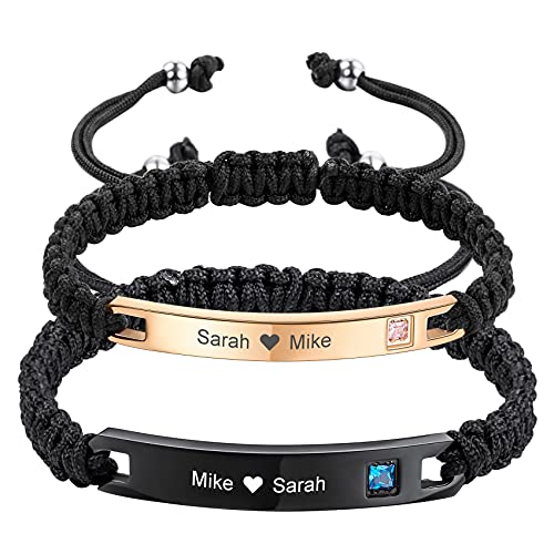 MunkiMix Personalisiertes Armband Typenschild Gravur Armbänder für Frauen Männer Mädchen Jungen Paare Benutzerdefinierte Fußkettchen Einstellbar Handgemachtes Geflochtenes Seil Edelstahl Tag von MunkiMix