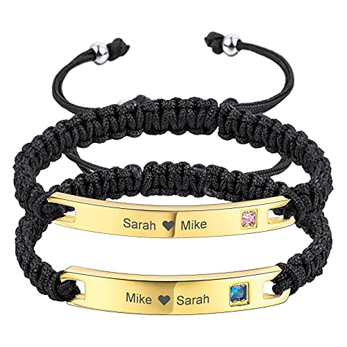 MunkiMix Personalisiertes Armband Typenschild Gravur Armbänder für Frauen Männer Mädchen Jungen Paare Benutzerdefinierte Fußkettchen Einstellbar Handgemachtes Geflochtenes Seil Edelstahl Tag von MunkiMix