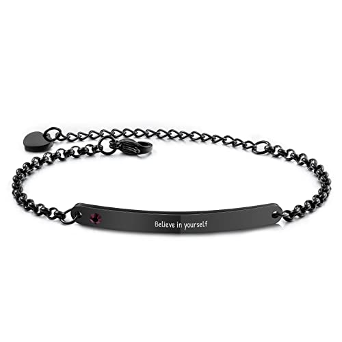 MunkiMix Personalisiertes Armband mit Geburtsstein - Namenstext Gravur Maßgeschneiderte Verstellbare Armbänder für Frauen Schmuck Geschenk für Brautjungfer/Beste Freundin/Freundin (Farbe Schwarz) von MunkiMix