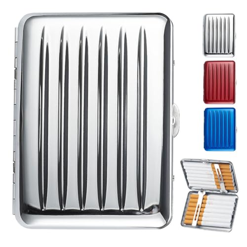 Murago - Zigarettenetui 12er Hardcase - Silber farbig - Metall klein mit Clips für ca. 12 Zigaretten geeignet Modern Etui Box Zigarettenbox poliert Zigarettendose von Murago