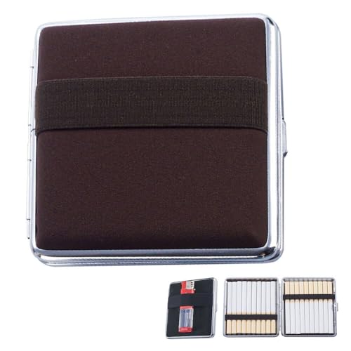 Murago - Zigarettenetui für 20 Zigaretten mit Gummi Halterung - Braun - mit Gummiband Zigarettenboxen Aufbewahrung Accessoire mit Feuerzeughalterung Gummihalterung von Murago