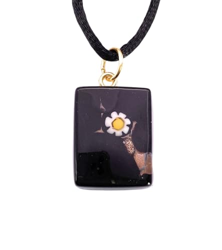 Handgefertigter Muranoglas-Anhänger, Muranoglas-Schmuck aus Venedig, Italien, Millefiori-Blumenstücke auf Blattgold, zierlich, 2 cm x 1,5 cm (Pixie), Glas, Glas von Murano Glass from Murano Passion