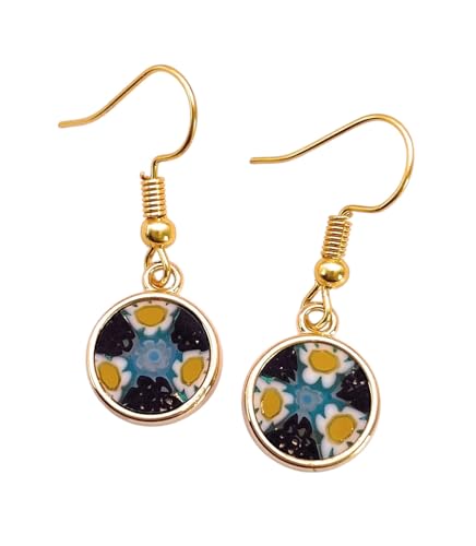 Handgefertigte Muranoglas-Ohrringe, Millefiori-Glas-Tropf-Ohrringe, Muranoglas-Schmuck aus Venedig, Italien, 1 cm Durchmesser von Murano Passion