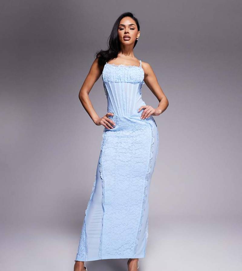 Murci - Exklusiv - Camisole-Maxikleid in Babyblau mit Spitzen-Korsett von Murci