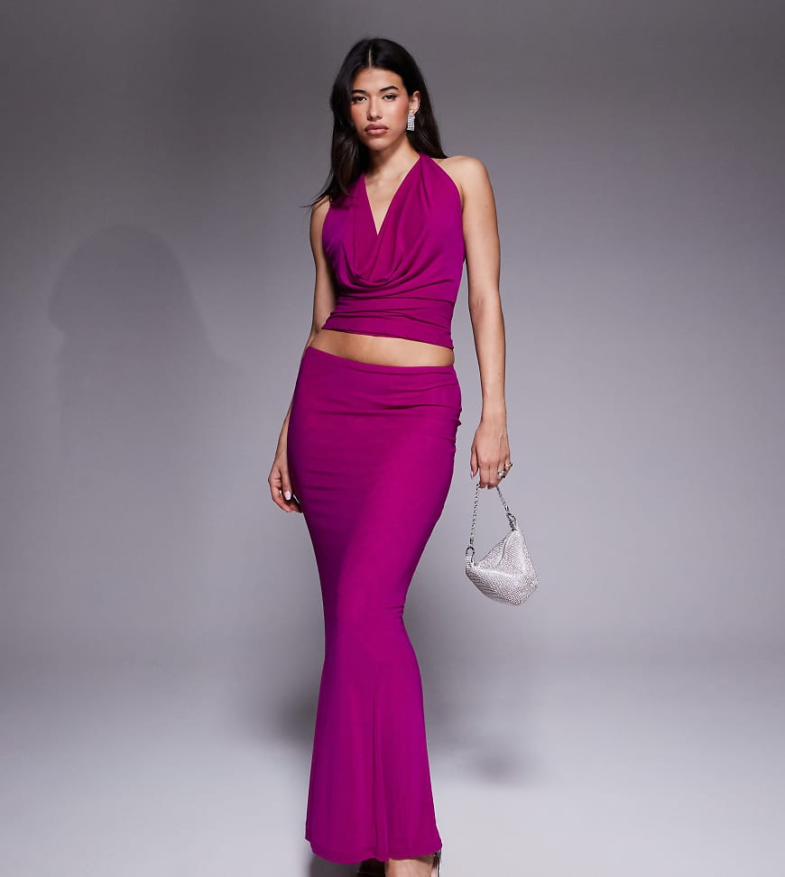 Murci - Exklusiver, figurbetonter Maxirock aus Netzstoff in Kirschrot mit Schwalbenschwanz, Kombiteil-Rosa von Murci