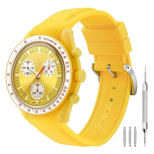 Moonswatch-Sportarmband für Herren, Silikon, 20 mm, Omega-Swatch-Armband, Ersatzband für Speedmaster/Rolex/Seiko Mission to the Moon/Mercury, Gelb Moonswatch-Sportarmband für Herren, Silikon, 20 mm, Omega-Swatch-Armband, Ersatzband für Speedmaster/Rolex/Seiko Mission to the Moon/Mercury, Gelb von Murder Mystery Game