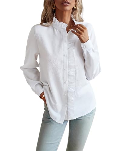 Murielle Damen Elegant Langarm Bluse Weiß S von Murielle