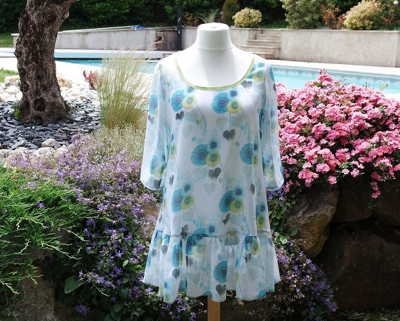 Lange Tunika Oder Kurzes Kleid, Sommerkleid, Cocktailkleid, Strandkleid, Blaues Boho-Kleid von MurielleJBCreations