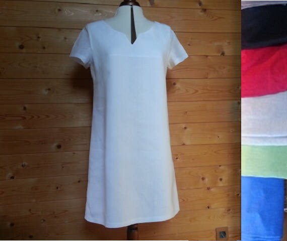 Leinenkleid in Trapezform Mit Kurzen Ärmeln, Made France von MurielleJBCreations