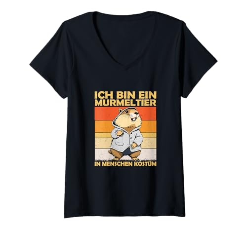 Damen Ich Bin EIN Murmeltier in Menschen Kostüm Tier T-Shirt mit V-Ausschnitt von Murmeltiere Rocken Outfits und Geschenke