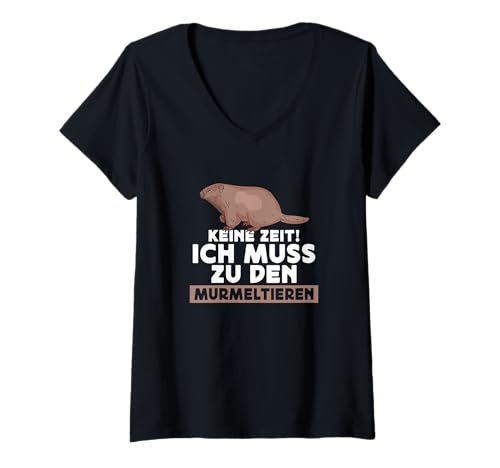 Damen Keine Zeit! Ich muss zu den Murmeltieren Tier T-Shirt mit V-Ausschnitt von Murmeltiere Rocken Outfits und Geschenke