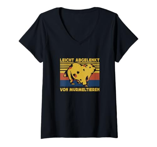 Damen Leicht abgelenkt von Murmeltieren Tier T-Shirt mit V-Ausschnitt von Murmeltiere Rocken Outfits und Geschenke