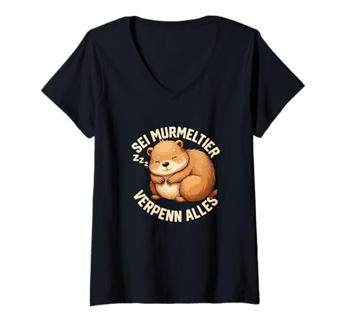 Damen was ist Besser als EIN Murmeltier? Zwei Murmeltiere Humor T-Shirt mit V-Ausschnitt von Murmeltiere Rocken Outfits und Geschenke