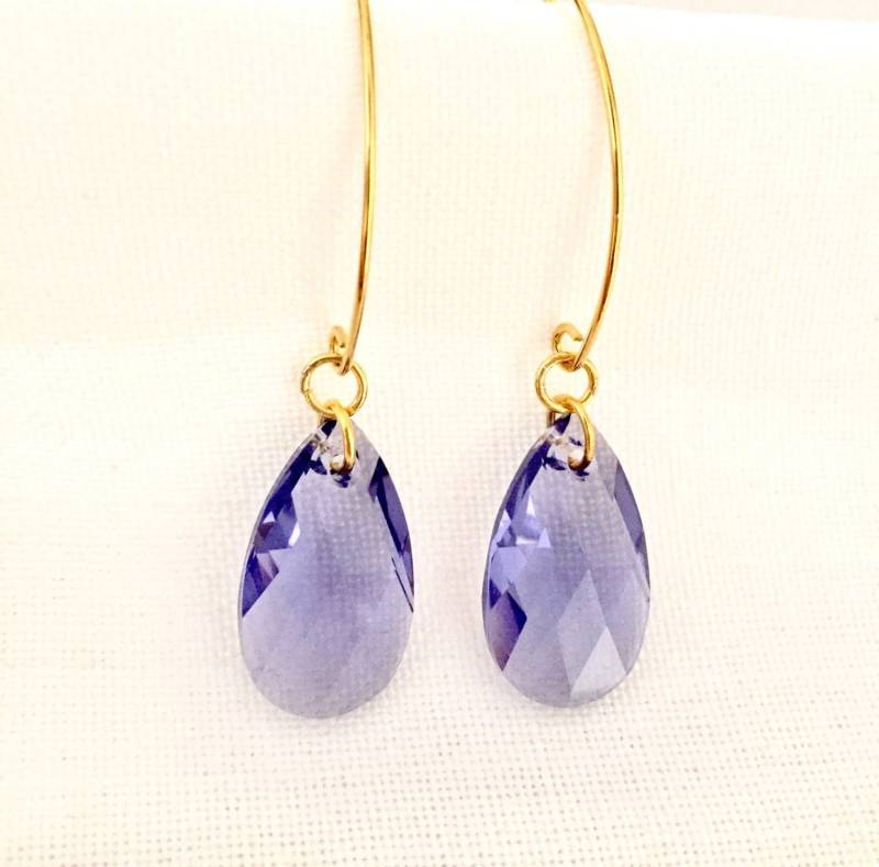 Tansanit Swarovski Kristall Auf 24K Vergoldung An Silberohrring von MurniCo