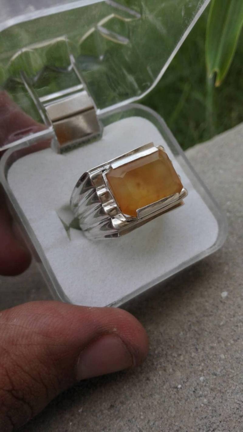 Gelb Echt Aqeeq/Aqeeq Und Sulemani/Gelber Achat Off Centric Design. Sterling Silber 925 Nicht Erhitzter, Unbehandelter Stein von Murtazagems