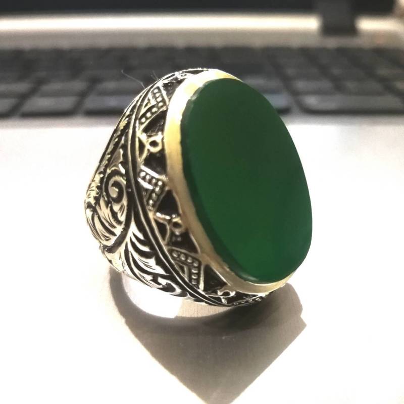 Grüner Aqeeq Ring Männer Sterling Silber 925 von Murtazagems