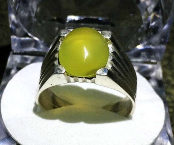 Herren Gelb Echt Aqeeq Sterling Silber 925 Unerhitzter Unbehandelter Stein von Murtazagems