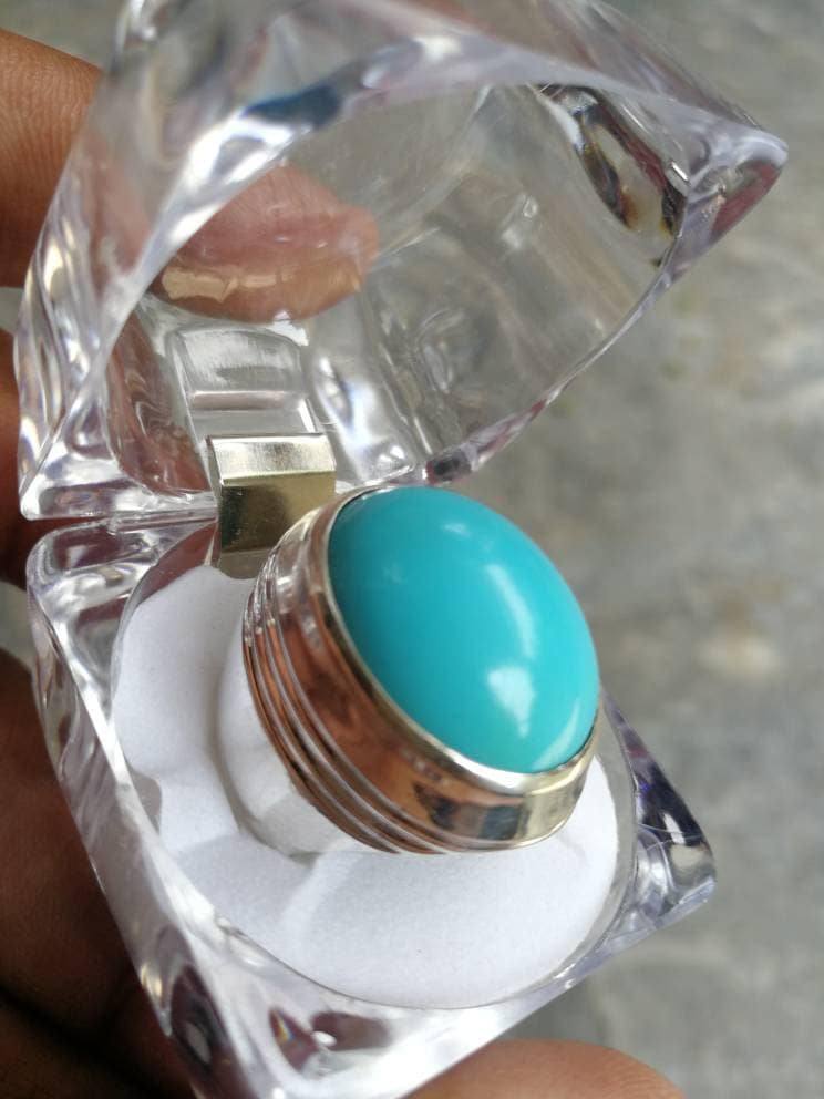 Herren Ring Feroza Türkis Beste Qualität Ultra Sauber Und Glänzend Groß Größe 5 Gramm Schwerer 11 Perfekt Kein Makel Reserviert von Murtazagems