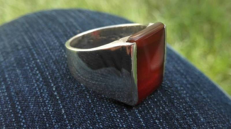 Rot Echt Aqeeq/Achat Karneol Größe 9, 5 Sterling Silber Ring von Murtazagems