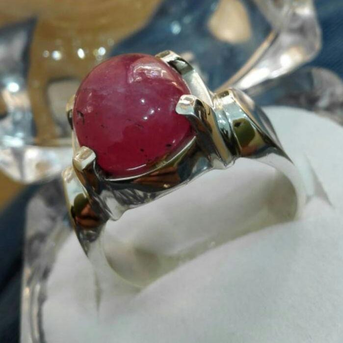 Seltener Runder Cabochon Rubin Yaqoot Herrenring in Silber 925 von Murtazagems