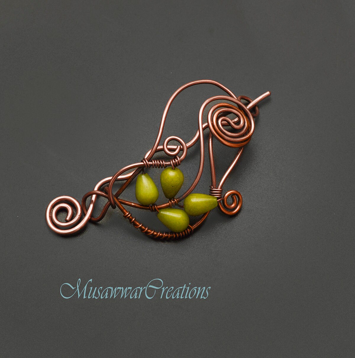 Antike Kupfer Haarknotenhalter Blattgrün Quarz Haarbrosche Antike Kupfer Haarknotenhalter Blattgrün Quarz Haarbrosche von MusawwarCreations
