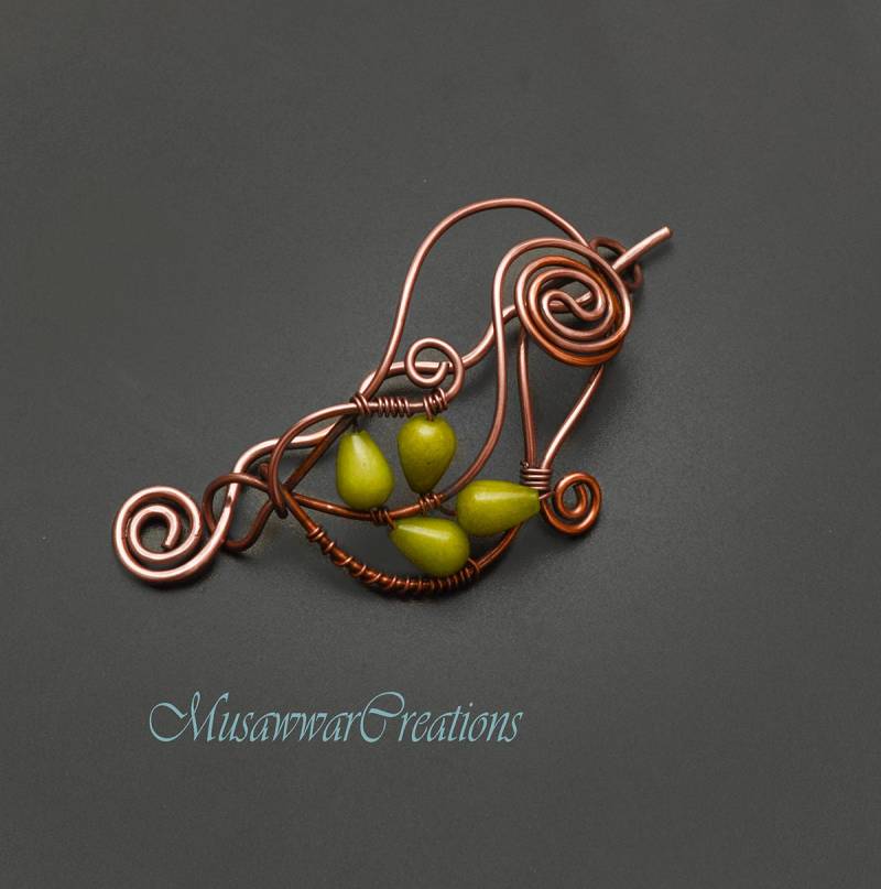 Antike Kupfer Haarknotenhalter Blattgrün Quarz Haarbrosche Antike Kupfer Haarknotenhalter Blattgrün Quarz Haarbrosche von MusawwarCreations