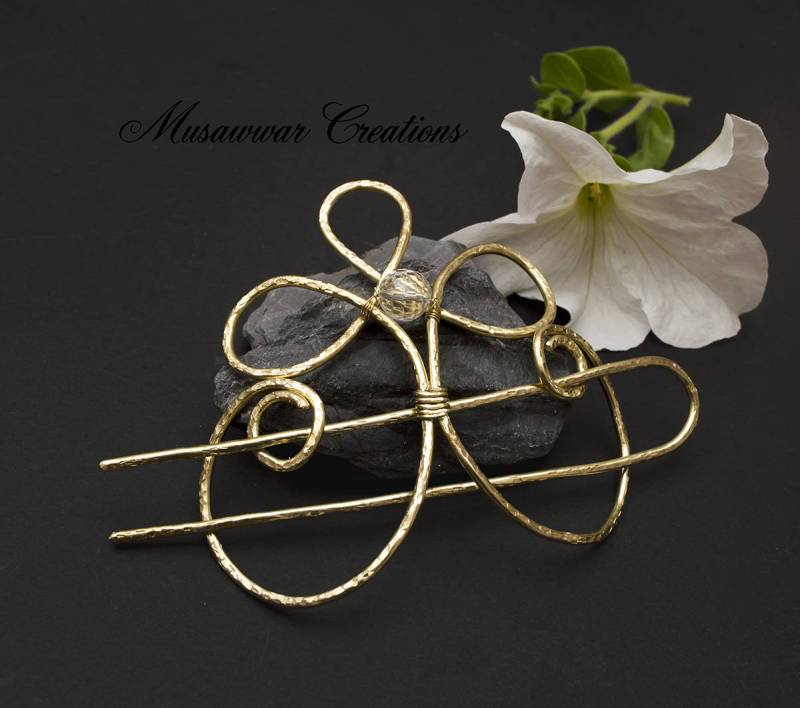 Messing Spiral-Braut Haarnadel Mit Bergkristall - Elegante Für Bräute & Brautjungfern von MusawwarCreations