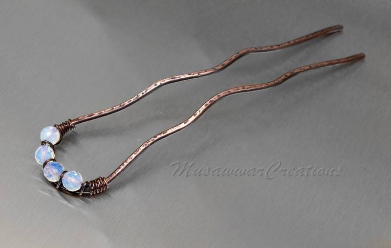 Opalite Kupfer Haarforke, Texturierte Antike Haarknoten Folie von MusawwarCreations
