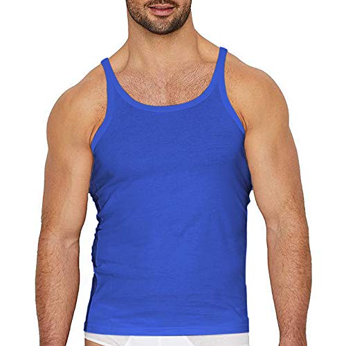 Herren Basic Muskelshirt Unterhemden Ärmellos A-Shirts Unterwäsche Baumwolle 2303 Blau L von Muscle Alive