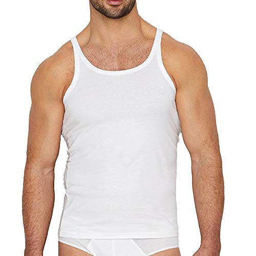 Herren Basic Muskelshirt Unterhemden Ärmellos A-Shirts Unterwäsche Baumwolle 2303 Weiß L von Muscle Alive