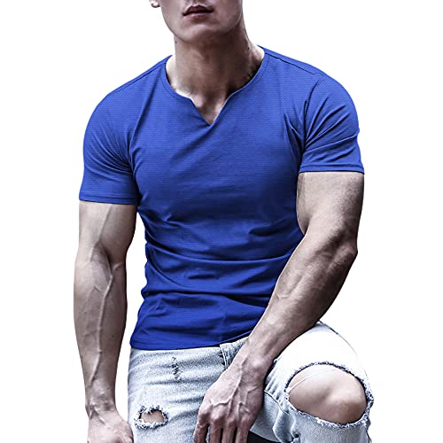Herren Bodybuilding Athletic Shirts T-Shirts Schnell trocknendes Muskel Gym Workout Top Kurzarm Blau XL von Muscle Alive