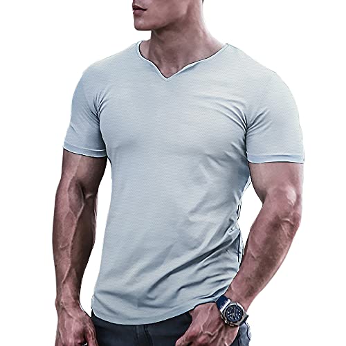 Herren Bodybuilding Athletic Shirts T-Shirts Schnell trocknendes Muskel Gym Workout Top Kurzarm Grau XL von Muscle Alive