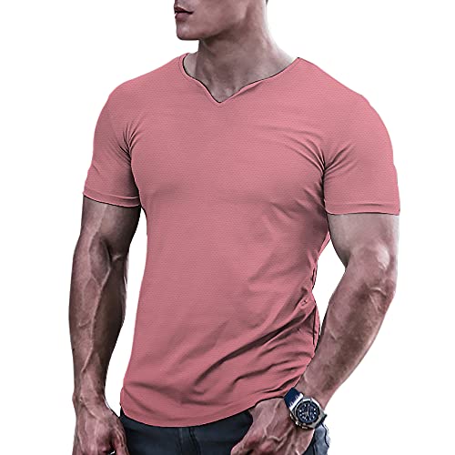 Herren Bodybuilding Athletic Shirts T-Shirts Schnell trocknendes Muskel Gym Workout Top Kurzarm Rosa 2XL von Muscle Alive