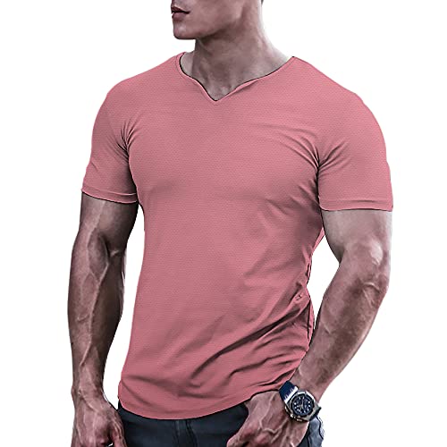 Herren Bodybuilding Athletic Shirts T-Shirts Schnell trocknendes Muskel Gym Workout Top Kurzarm Rosa XL von Muscle Alive