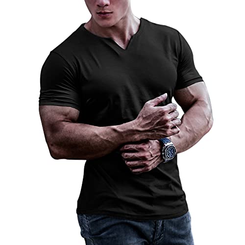 Herren Bodybuilding Athletic Shirts T-Shirts Schnell trocknendes Muskel Gym Workout Top Kurzarm Schwarz M von Muscle Alive