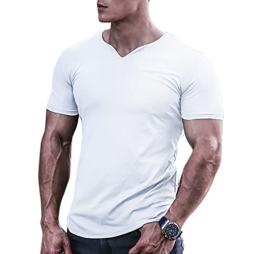 Herren Bodybuilding Athletic Shirts T-Shirts Schnell trocknendes Muskel Gym Workout Top Kurzarm Weiß 2XL von Muscle Alive