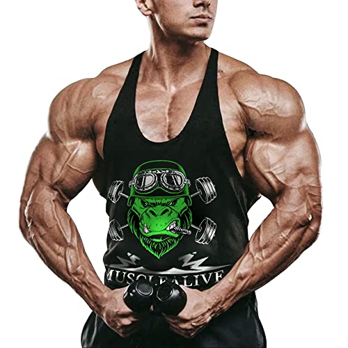 Herren Bodybuilding Tank Tops Hemden Baumwolle Fitness Stringer Sport Shirts Achselshirts schwarz L von Muscle Alive