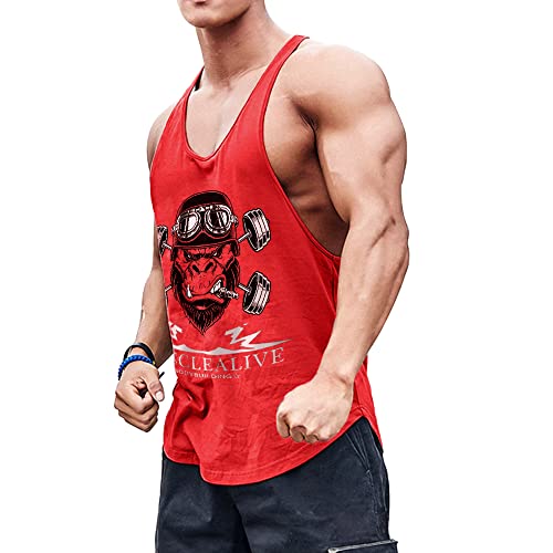 Herren Bodybuilding Tank Tops Hemden Baumwolle Fitness Stringer Sport Shirts Achselshirts rote XL von Muscle Alive