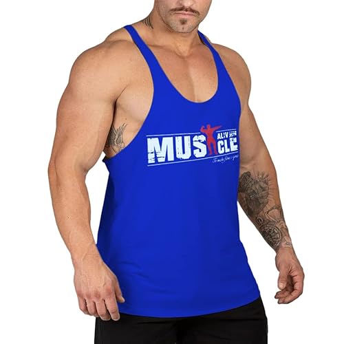 Herren Bodybuilding Tank Tops Hemden Baumwolle Fitness Stringer Sport Shirts Achselshirts blau M von Muscle Alive