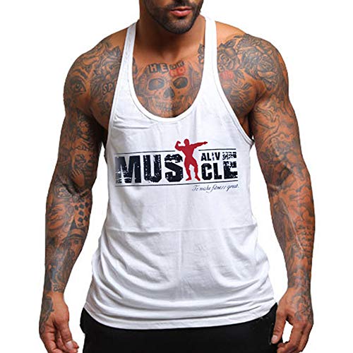 Herren Bodybuilding Tank Tops Hemden Baumwolle Fitness Stringer Sport Shirts Achselshirts weiß M von Muscle Alive