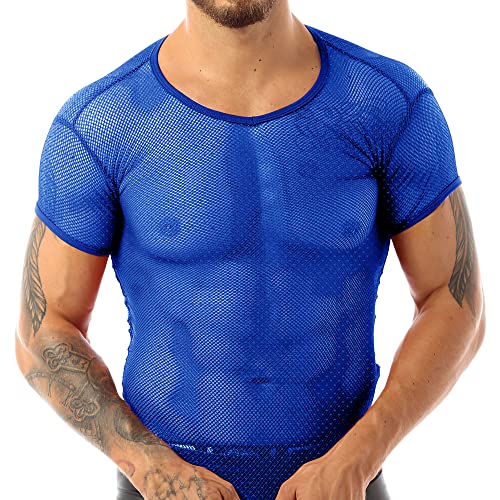 Herren Durchschauen Kurzarm Gittergewebe T-Shirts Fischnetz ausgestattet Sporthemden für Muscle-Tops Blau XL von Muscle Alive